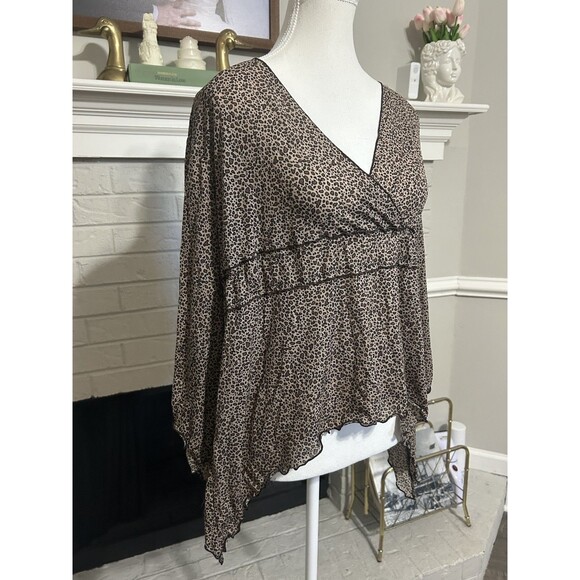 Vtg Y2K Sz L Asymmetrical Black & Brown Leopard Cheetah Animal Print Fairy Hem - Picture 3 of 5